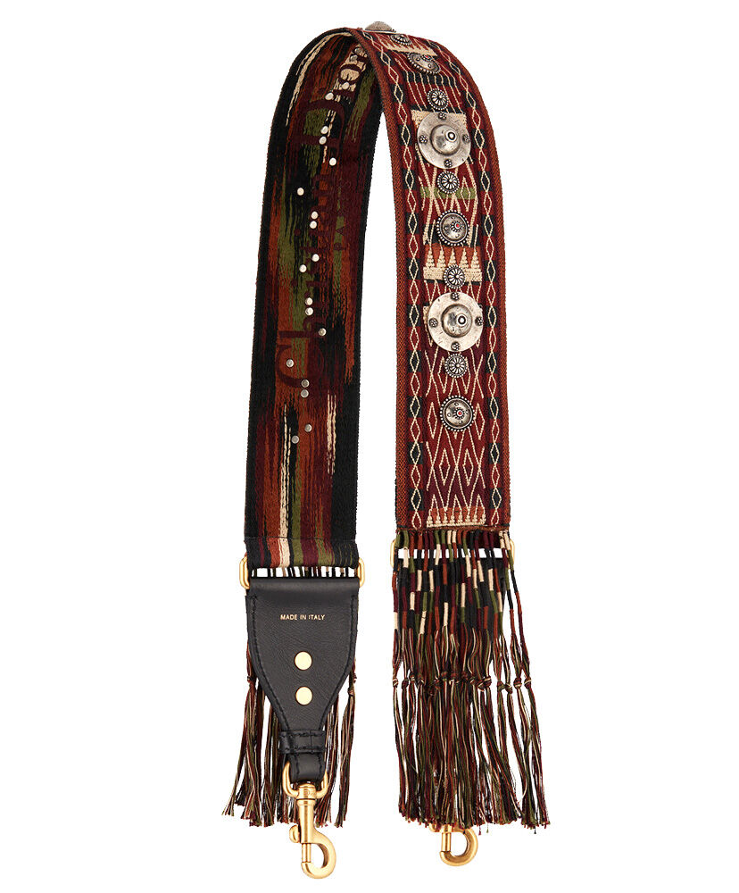 Christian Dior Fringed shoulder strap in multi coloured canvas adorned Red